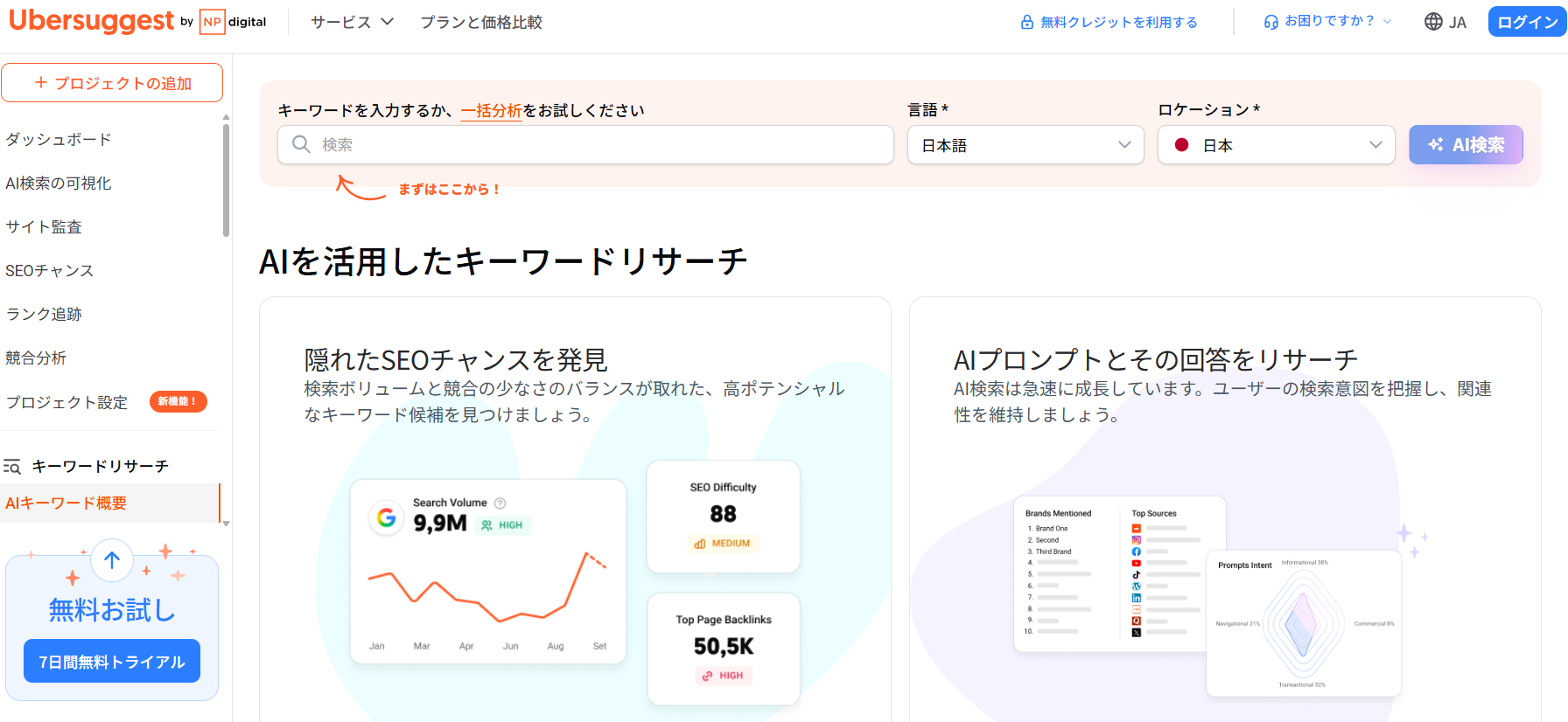 seo 対策 個人 事業 向け Ubersuggest